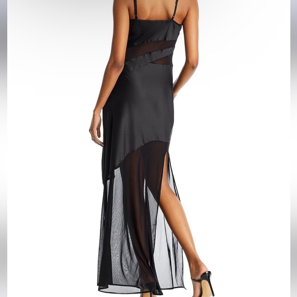 French Connection Dresses & Skirts - French Connection Women’s Black Satin Mesh Long Slip Dress Inu Satin & Mesh